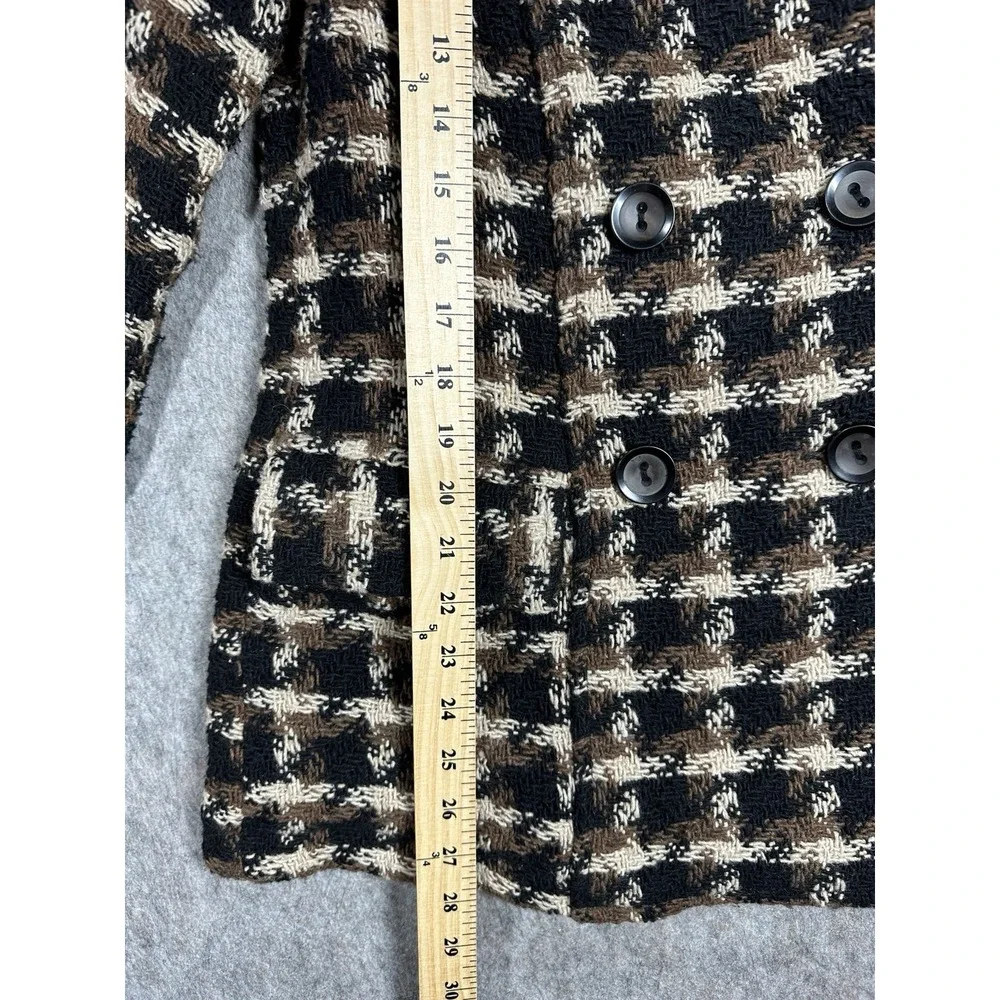 Old Navy Vintage Wool Blend Plaid Pea Coat Womens Medium Brown Double Breasted